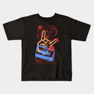 hand of rock with devil horns and cassette Kids T-Shirt